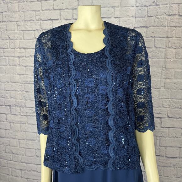 R&M Richard’s sequin lace tea-length dress and matching jacket size 12 P - Picture 7 of 12
